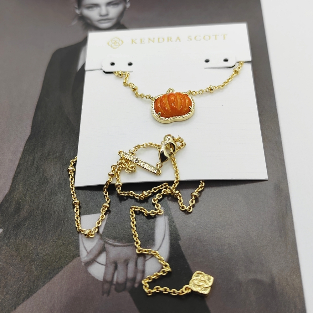 Kendra Scott Gold Necklace with Orange Pendant